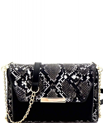 Leopard Snake Vegan Leather Cellphone Holder Compartment Wallet Clutch Crossbody WL1182 SNAKE BLACK